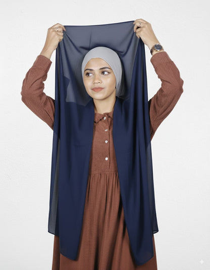 Slider Mag Hijab - Navy Blue with Silver Cap