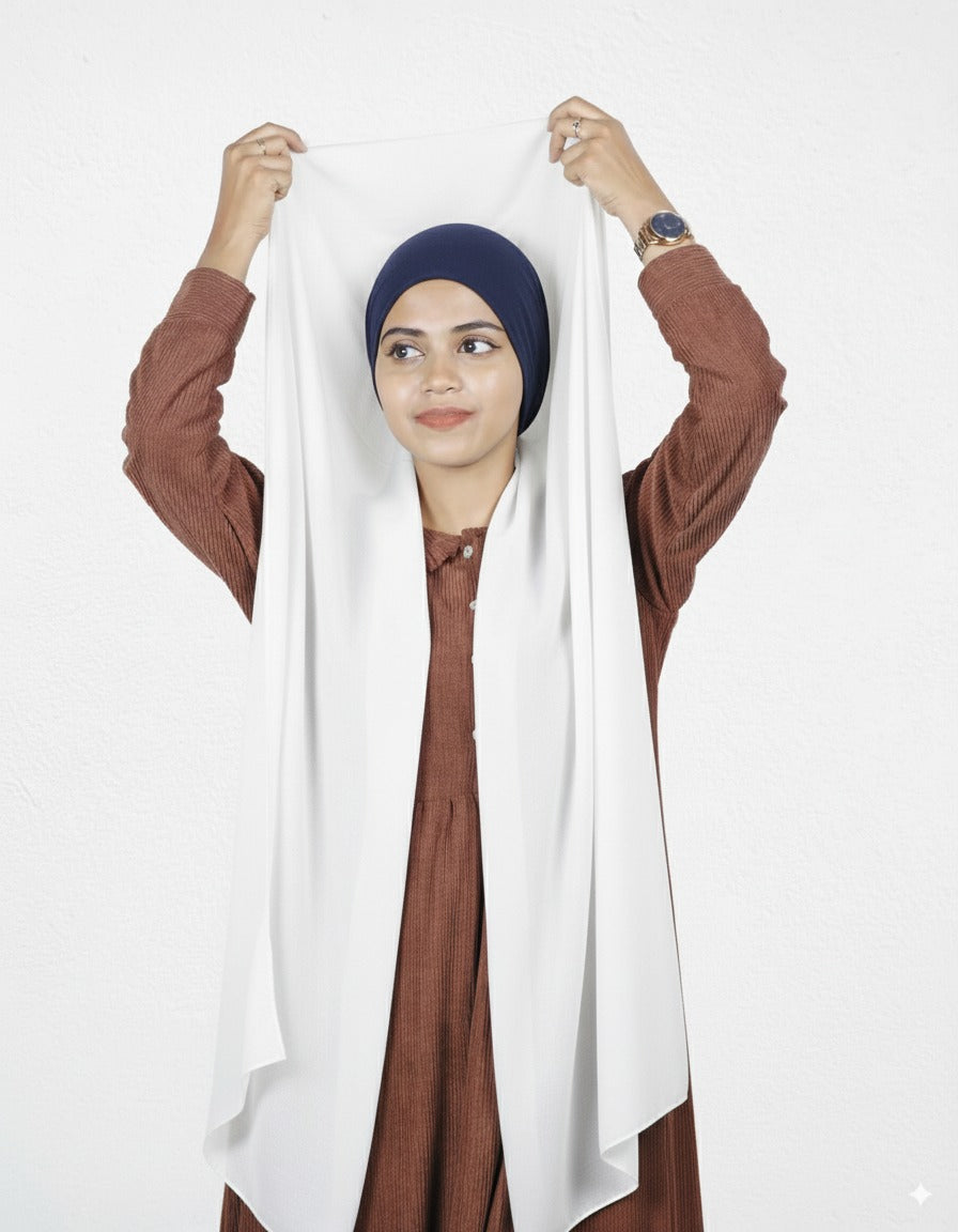 Slider Mag Hijab - White with Navy Blue Cap