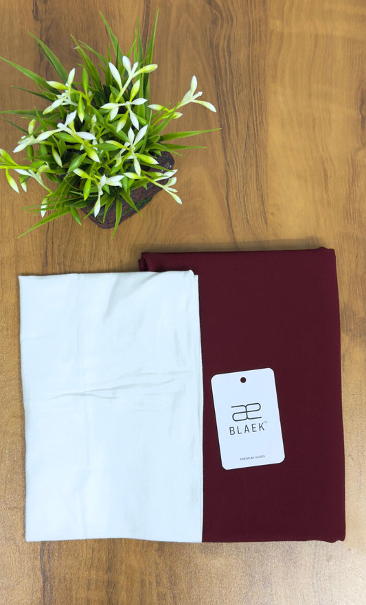 Rich cherry red hijab with a snug, comfortable white cap.