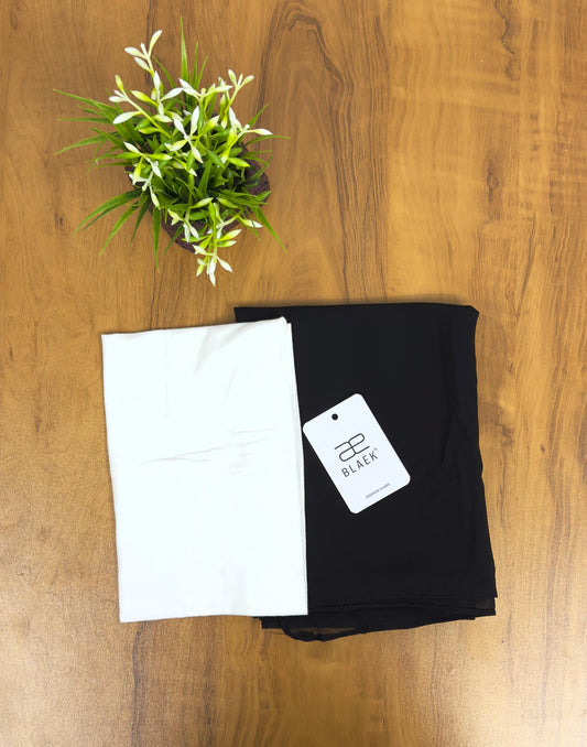 Minimalist black hijab with a lightweight white cap and strong magnets.