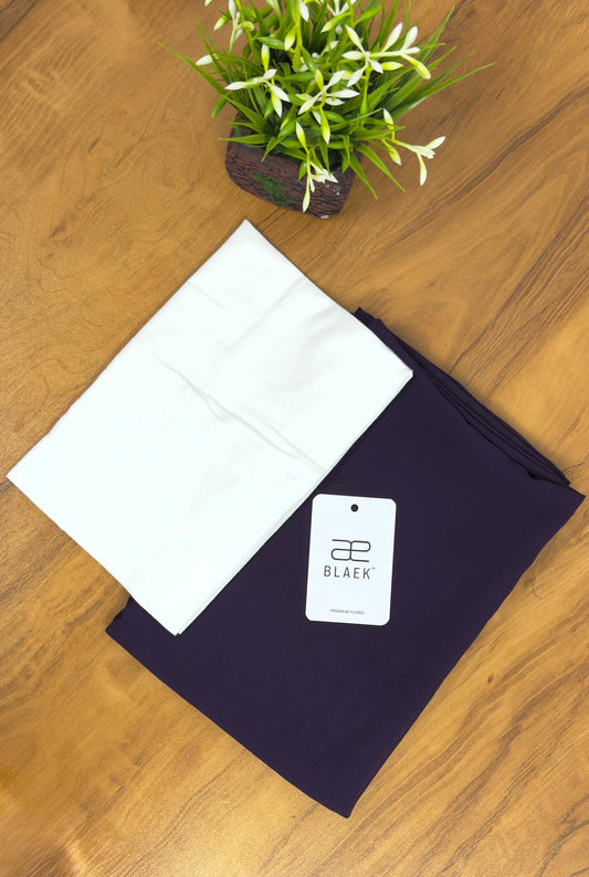 Smooth eggplant slider mag hijab paired with a clean white cap.
